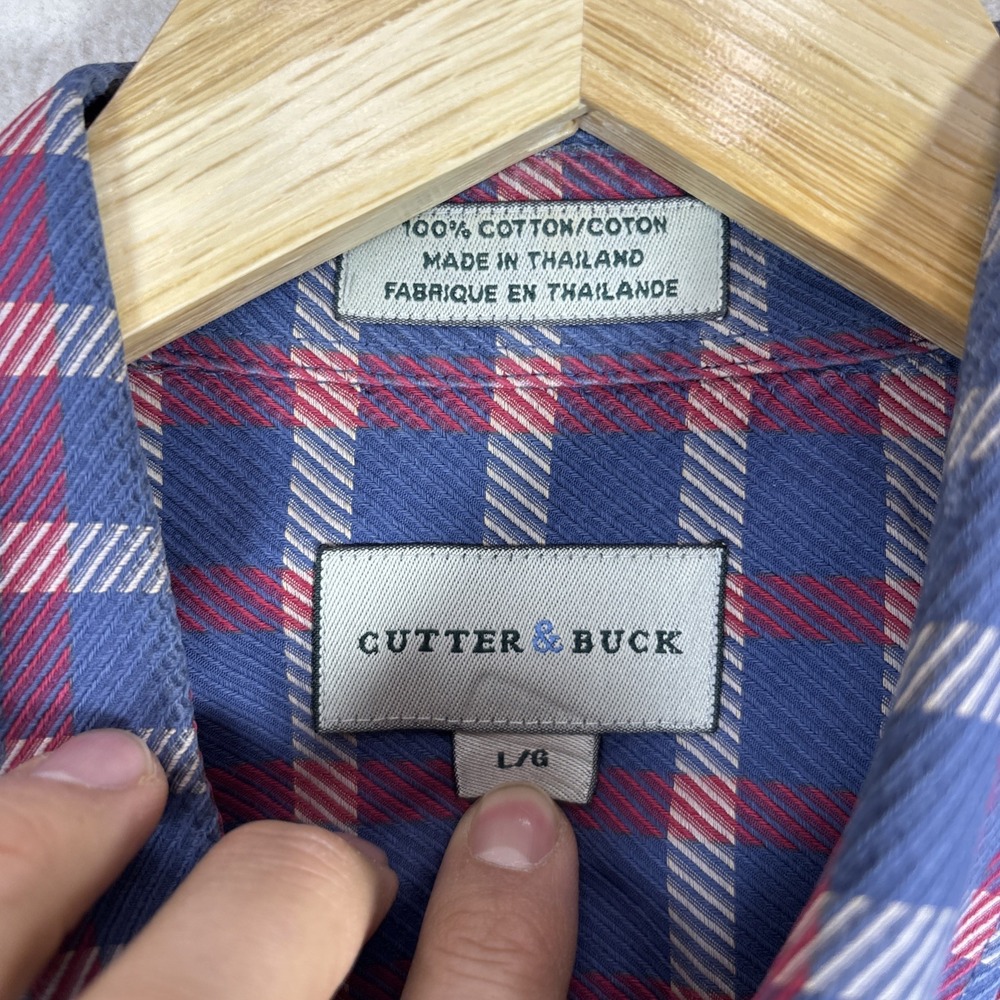 Cutter & Buck Mens Large Button Down Shirt Red Black Plaid Soft Cotton‎ - Picture 2 of 7